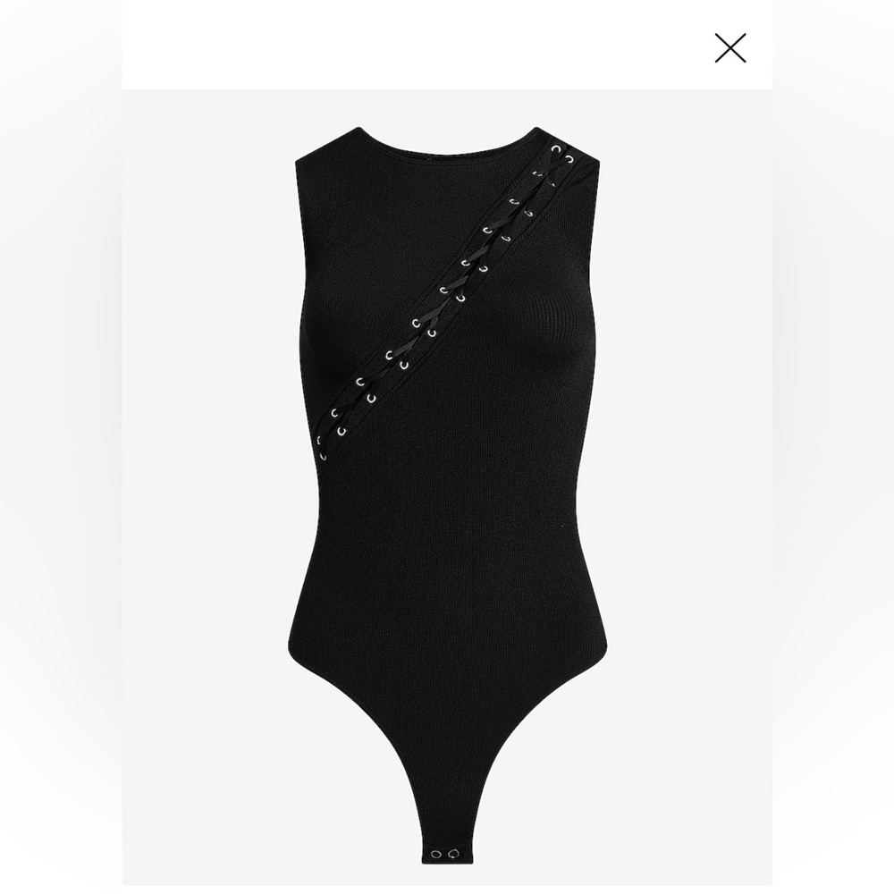 Express Body Contour Seamless Ribbed Sleeveless Lace-Up Bodysuit